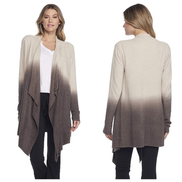 BAREFOOT DREAMS Bamboo Chic Lite Ombre Calypso Wrap Cardigan Stone Cocoa S/M NWT - Picture 1 of 6